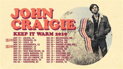 John craigie tour - John Craigie is a songwriter's songwriter. His captivating live shows dares listeners to reflect on the human condition, often with a smile. ... 07:50 Differences in Touring In America vs. Europe; 12:25 Nomadic Touring: Living In A Van; 14:20 How Nomadic Life Can Aid In Following Your Dreams;